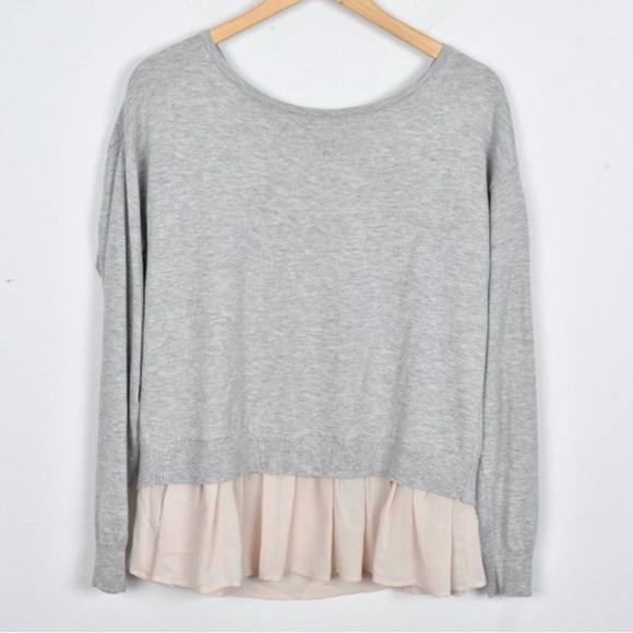 Maison Jules Grey Layered Open Back Pink Chiffon Oversized Sweater Sz M - Picture 3 of 3